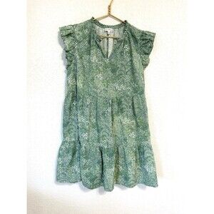 Wonderly Tiered Dress Size 1X Green, 100% Cotton Short Flutter Sleeve Babydoll